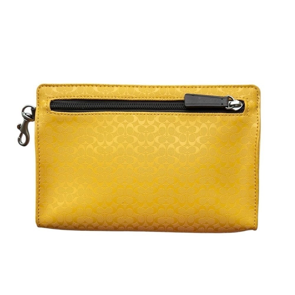 Coach Clip-on Accessory Pouch Logo Sunflower Yellow Brown PVC 8.5” x 5.5” x 1”